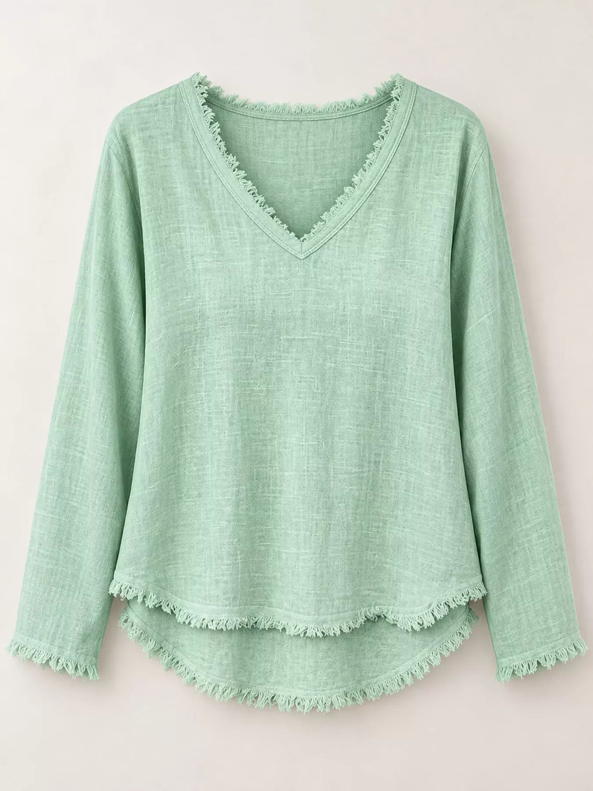 Frayed V-neck blouse, mint flat lay