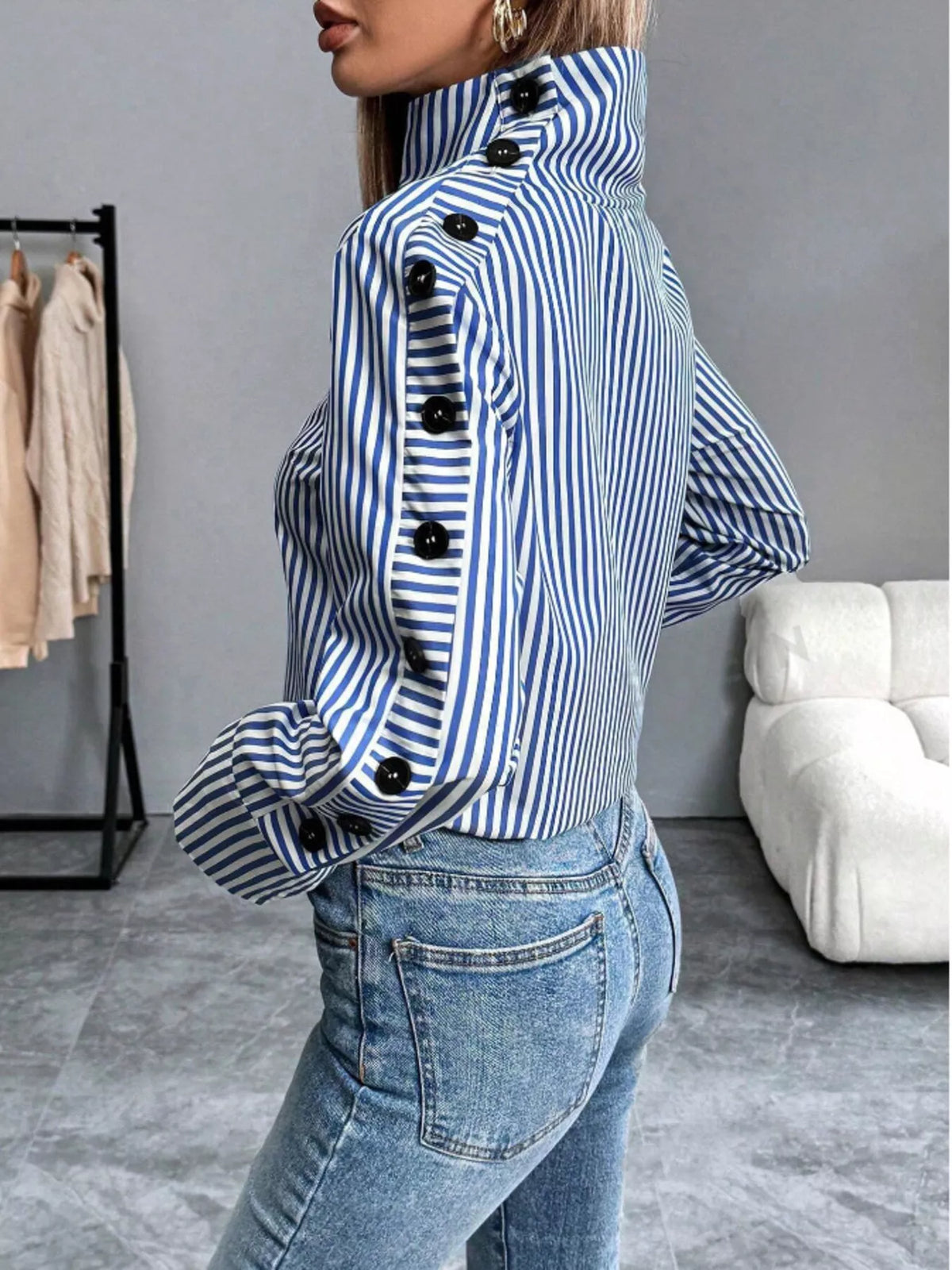 Trendsi Striped Turtleneck Long Sleeve Blouse -