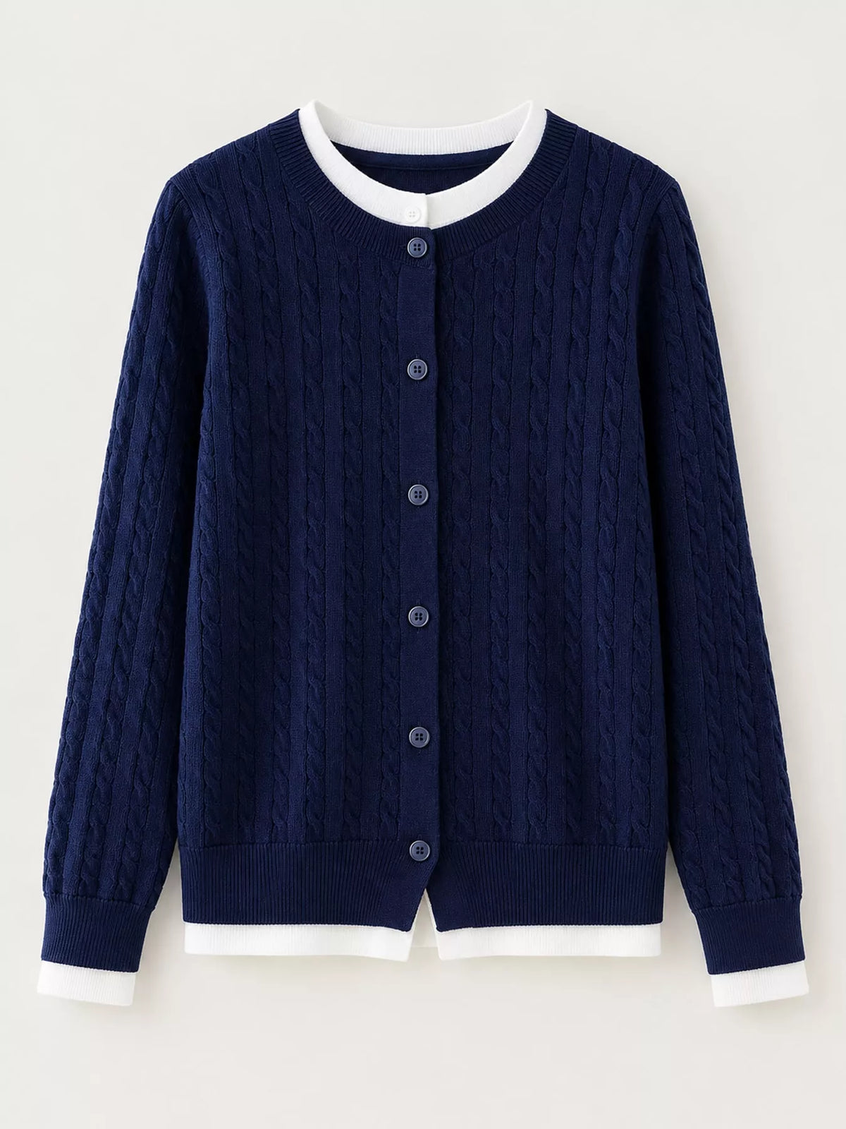 Navy cable-knit button-down cardigan