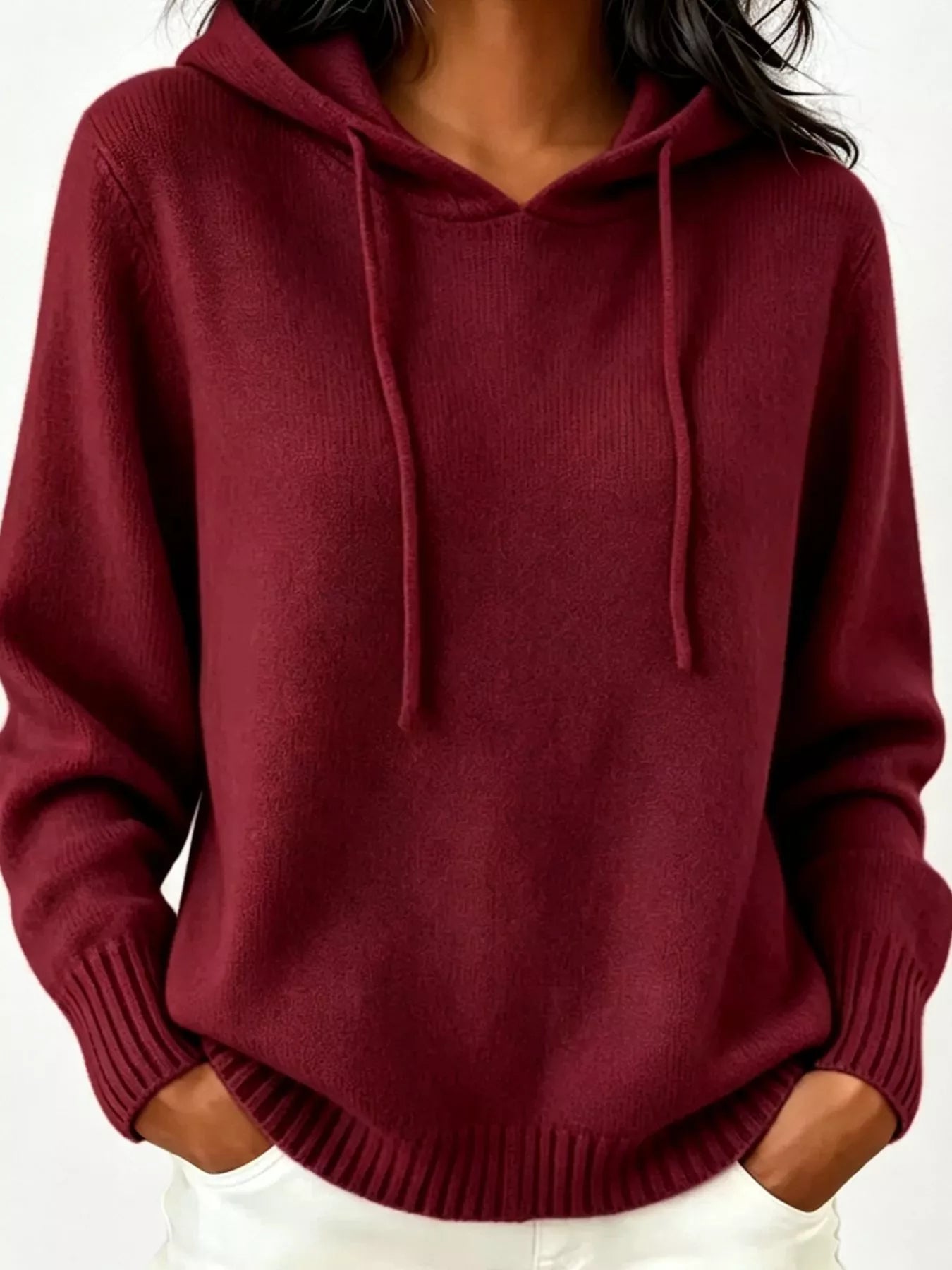 Trendsi Cozy Ribbed Long‑Sleeve Hooded Sweater -