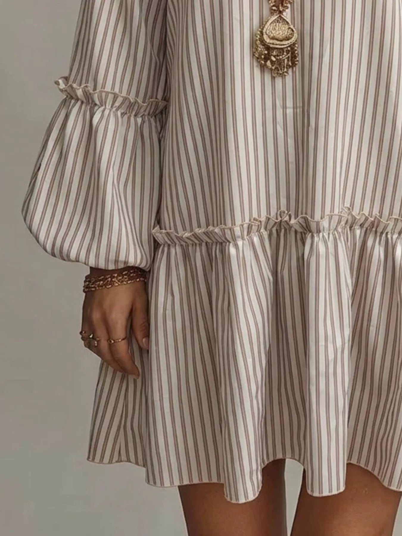 Trendsi Full Size Striped Balloon Sleeve Mini Dress Plus Size -