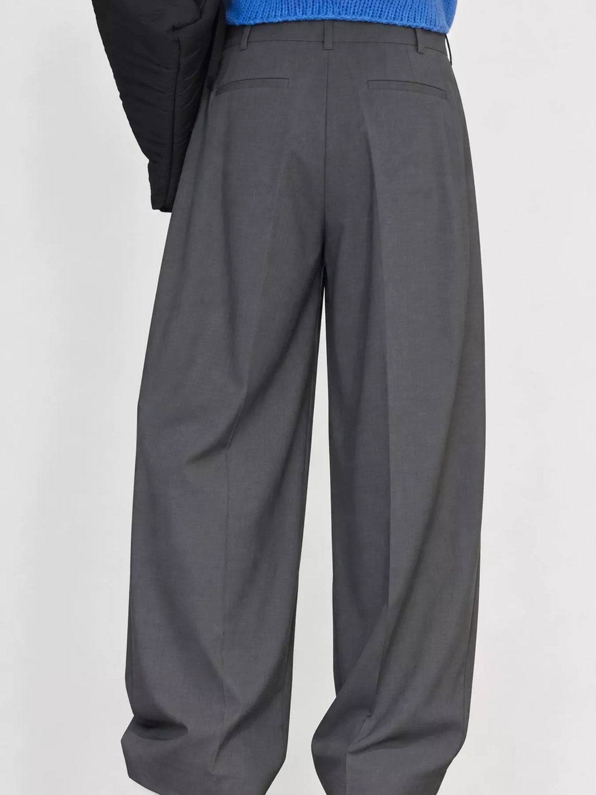 Women's High-Waisted Pleated Wide-Leg Pants in gray — back view