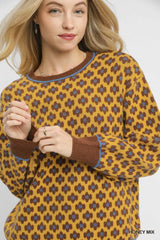 Trendsi Umgee Abstract Print Crew Neck Sweater -