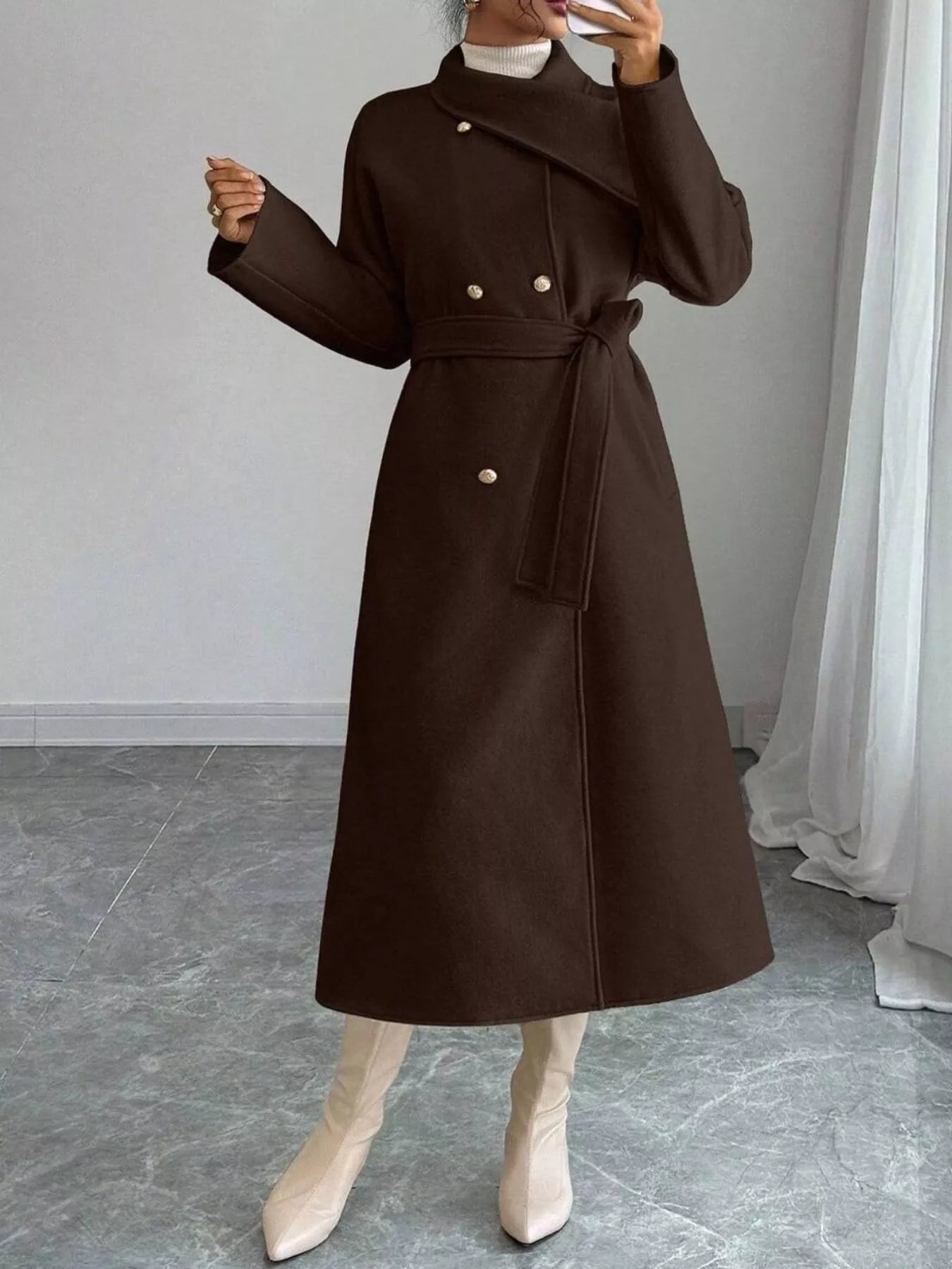 Trendsi Double-Breasted Longline Coat -