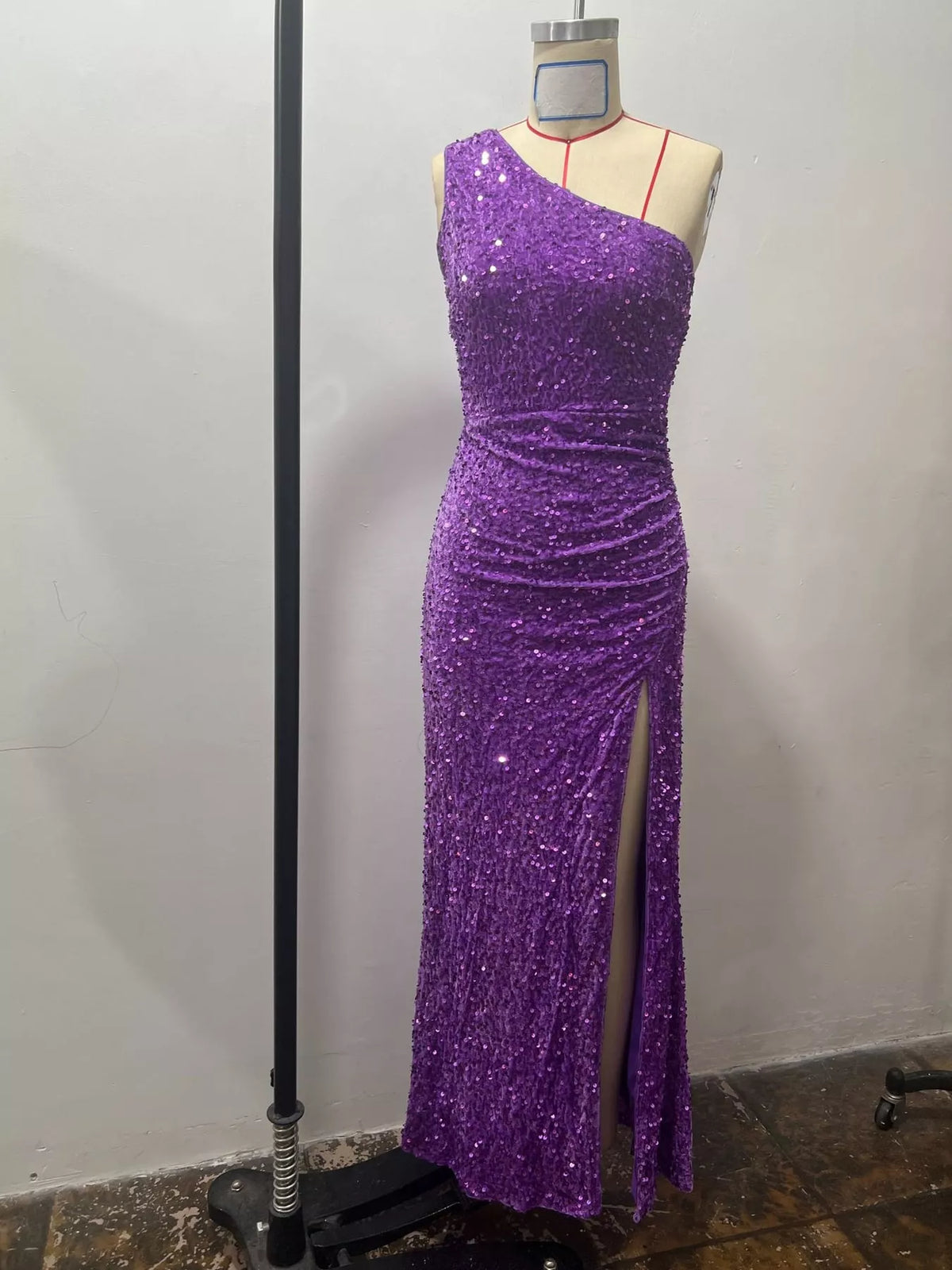 Sequin maxi dress, purple mannequin front