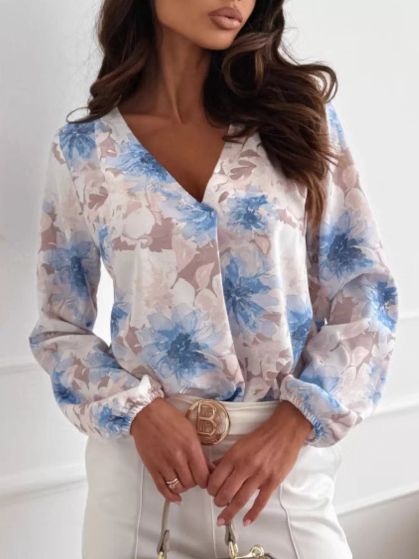Trendsi Floral Print Balloon Sleeve Blouse -