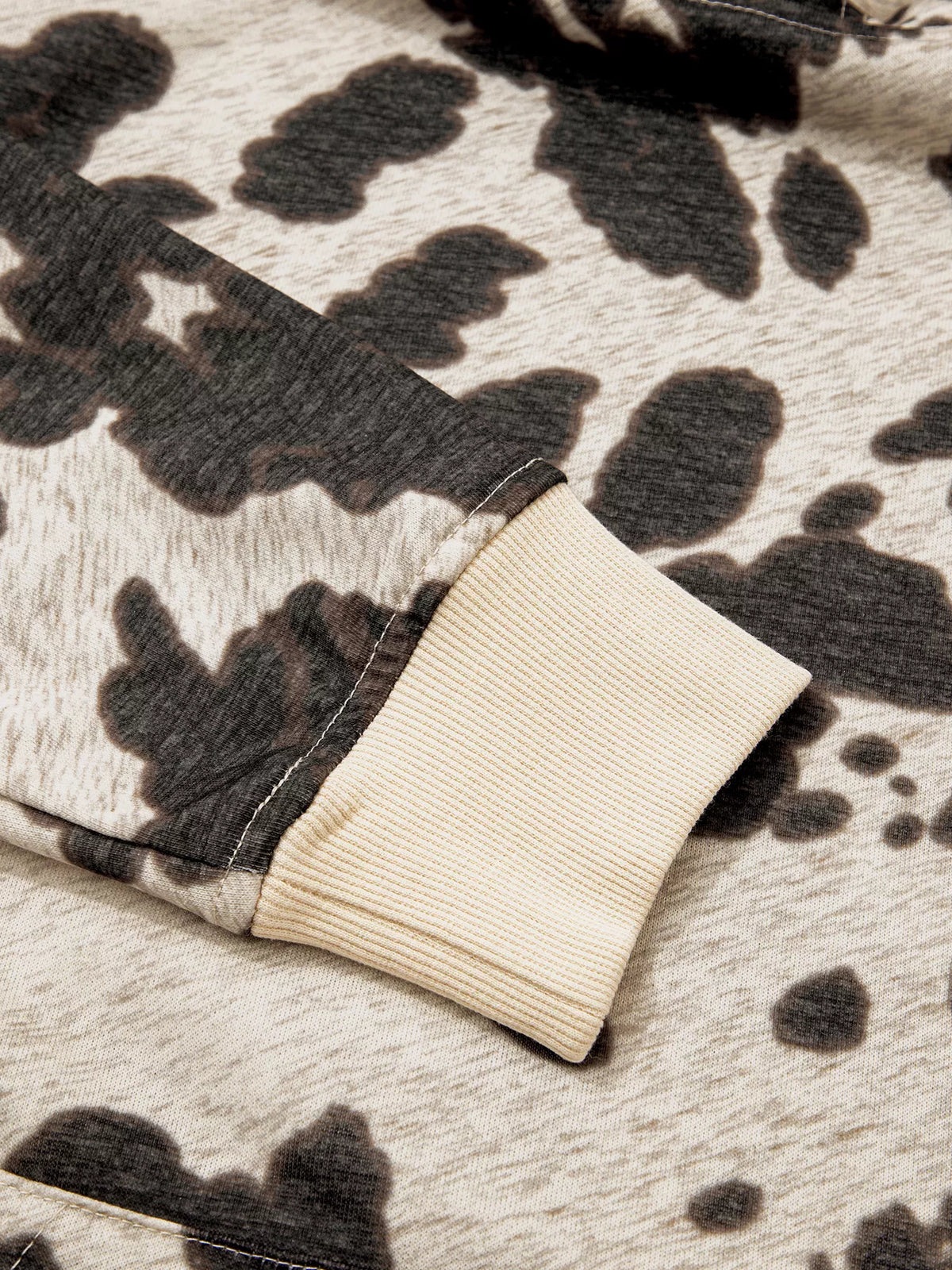 Cow Print Pocket Hoodie in multicolour, construction detail