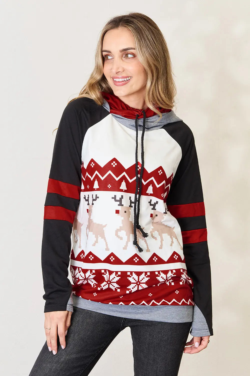 Women's Christmas Drawstring Long Sleeve Hoodie — product view 1