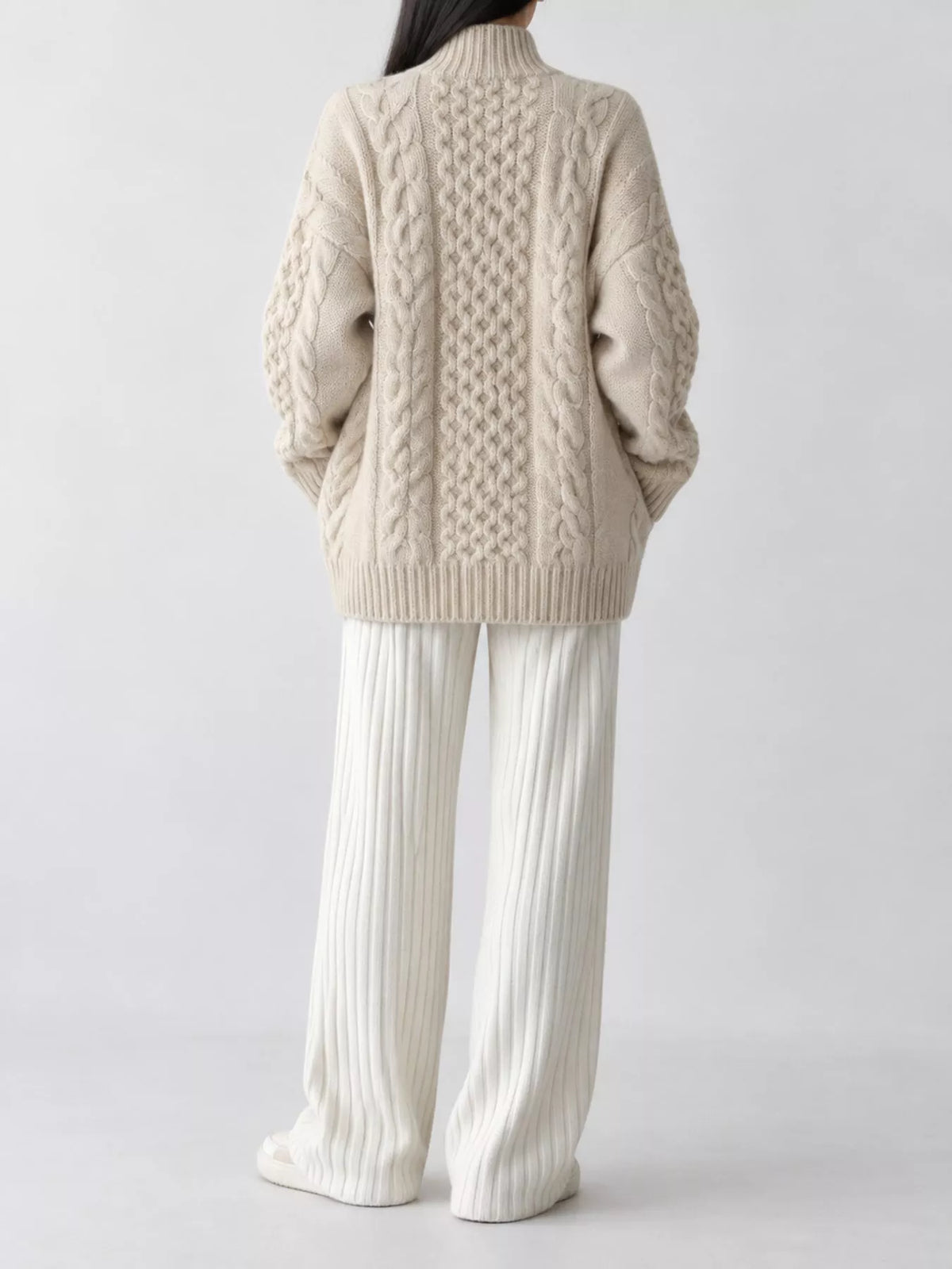Cable-knit cardigan, beige back