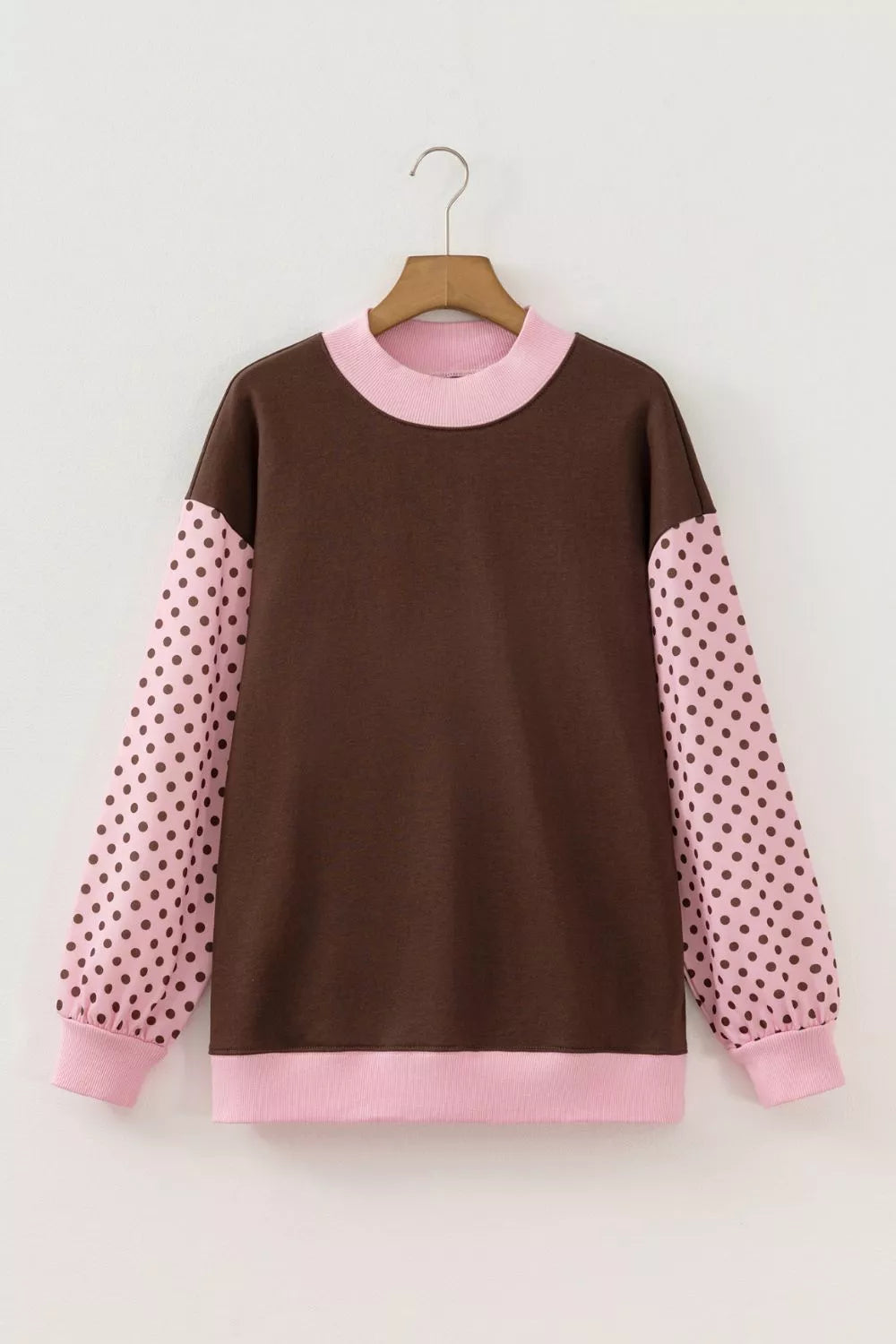 Colorblock Polka Dot Puff Sleeve Sweatshirt — garment front