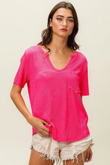 Trendsi BiBi Waved Rib U Neck Top With Front Pocket -