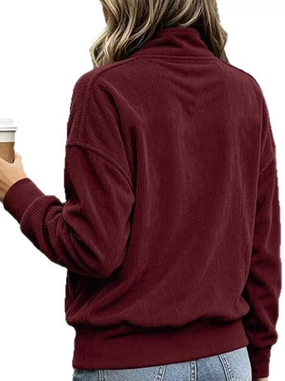 Quarter-snap sweatshirt, burgundy back