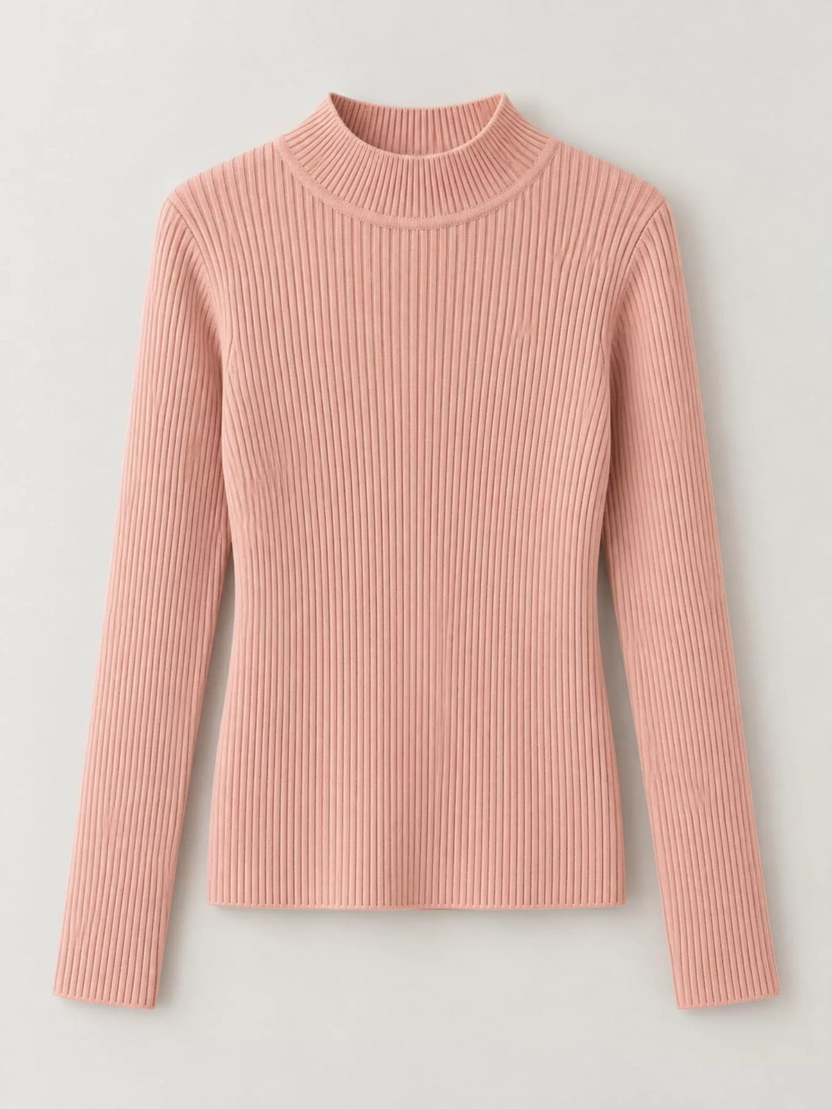 Peach ribbed mock neck long sleeve knit top