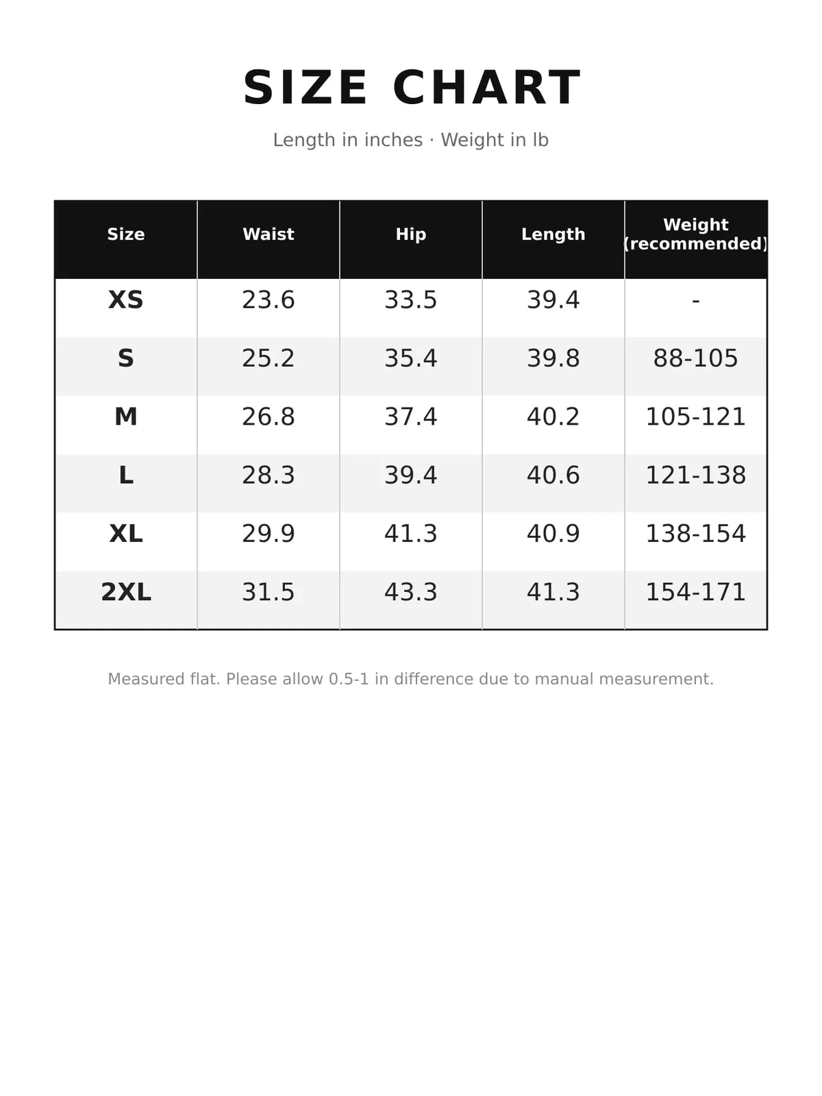Size chart for women's flare jeans with pockets