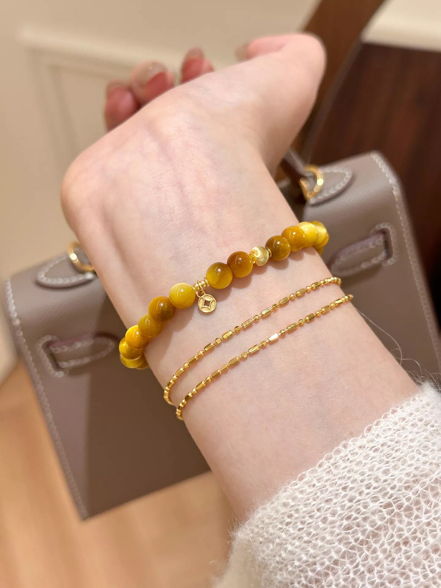 Trendsi Tiger Eye Beaded Bracelet -