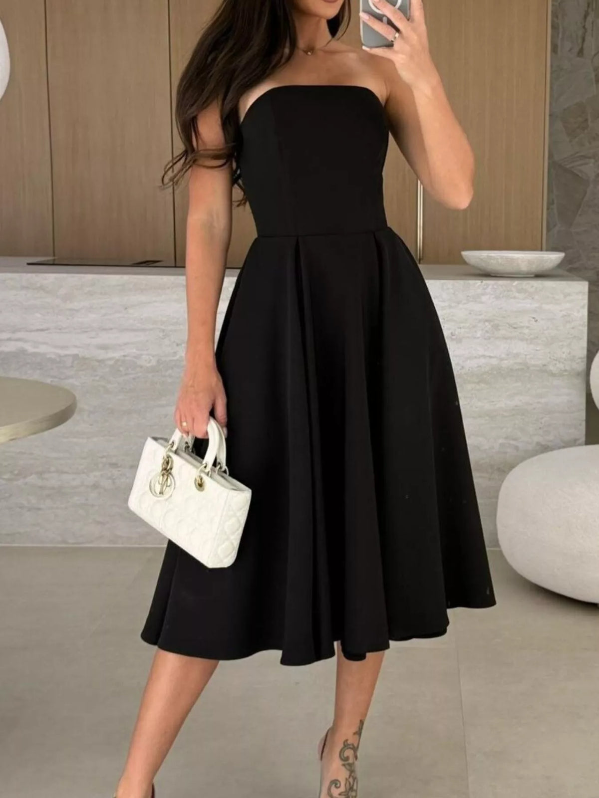 Trendsi Strapless Ruched A-Line Midi Dress -