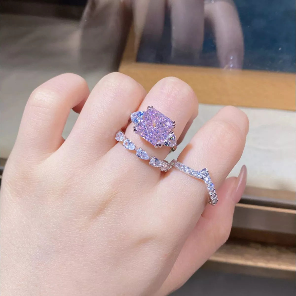 Trendsi 925 Sterling Silver Zircon Geometric Ring -