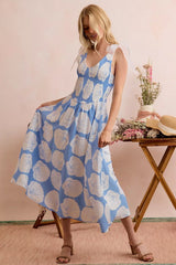 Trendsi SO ME Shell Smocked Bodice Shoulder Tie Lined Midi Dress -