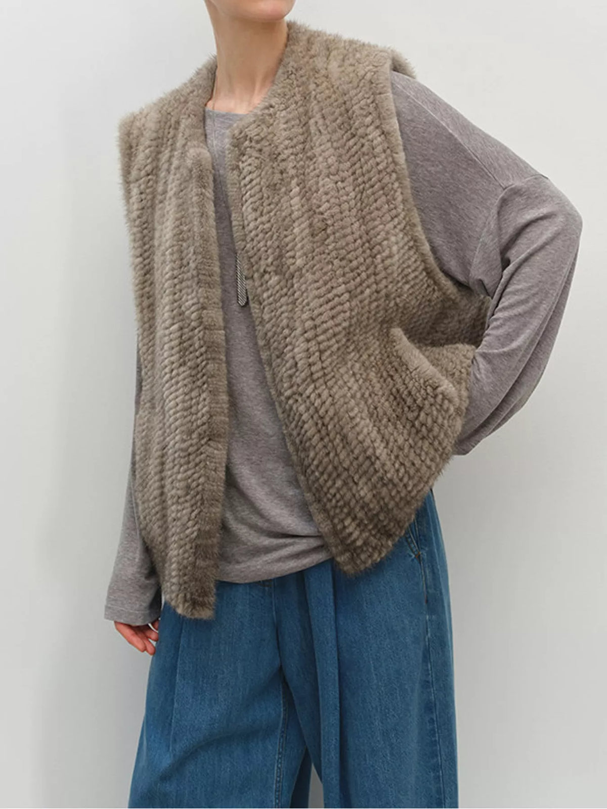vest, front view on model