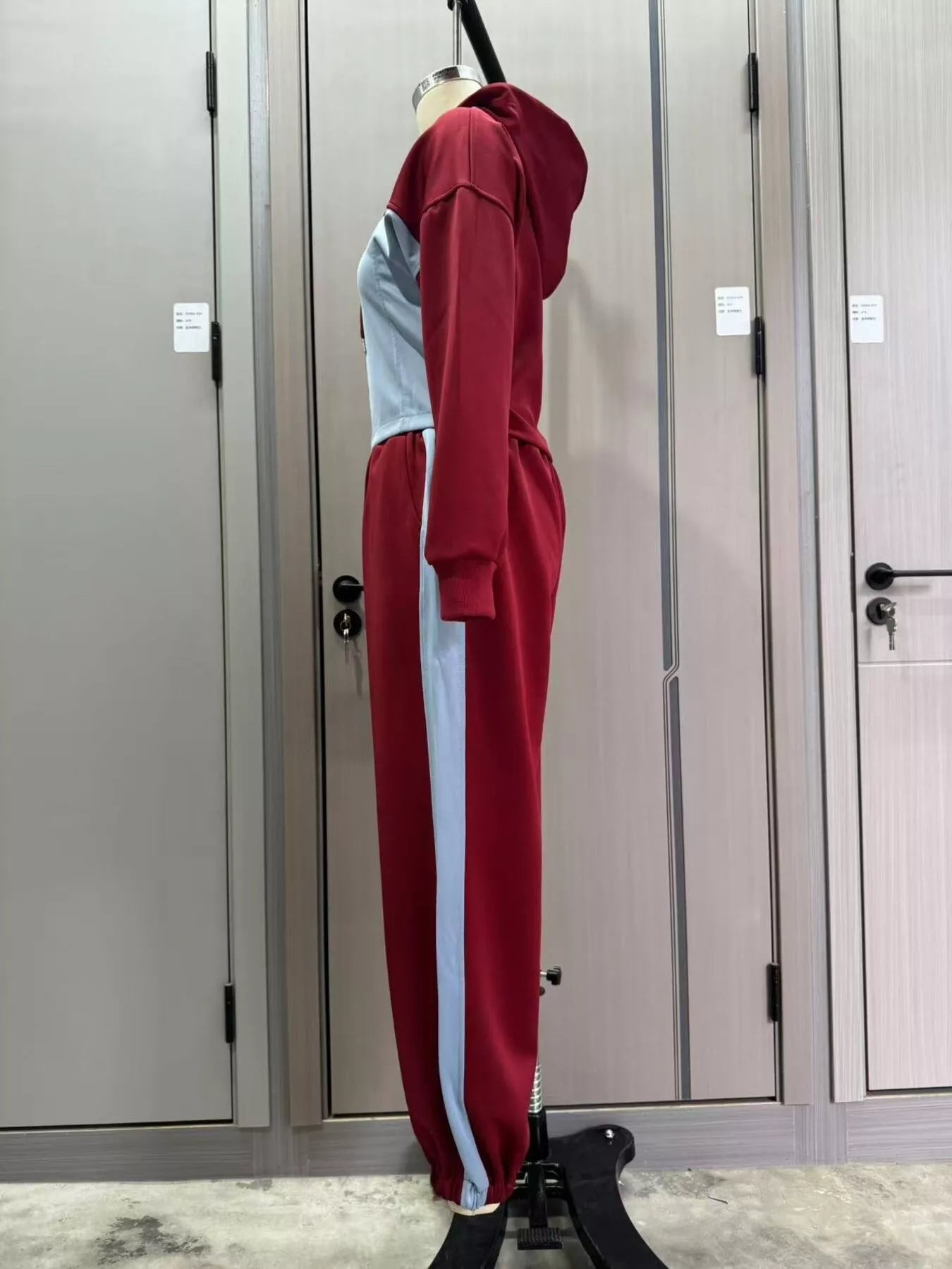 Trendsi Color-Block Zip-Up Crop Hoodie and Joggers Set -