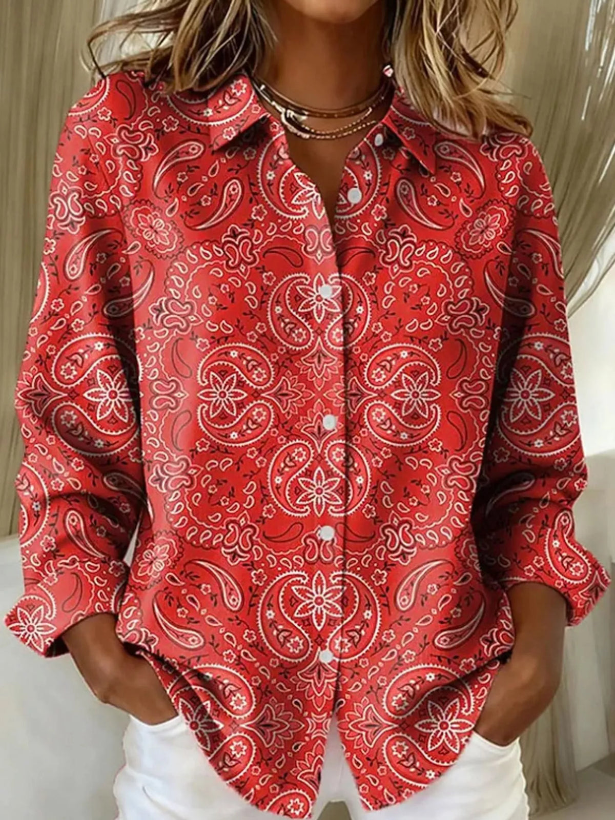 Red paisley long sleeve shirt