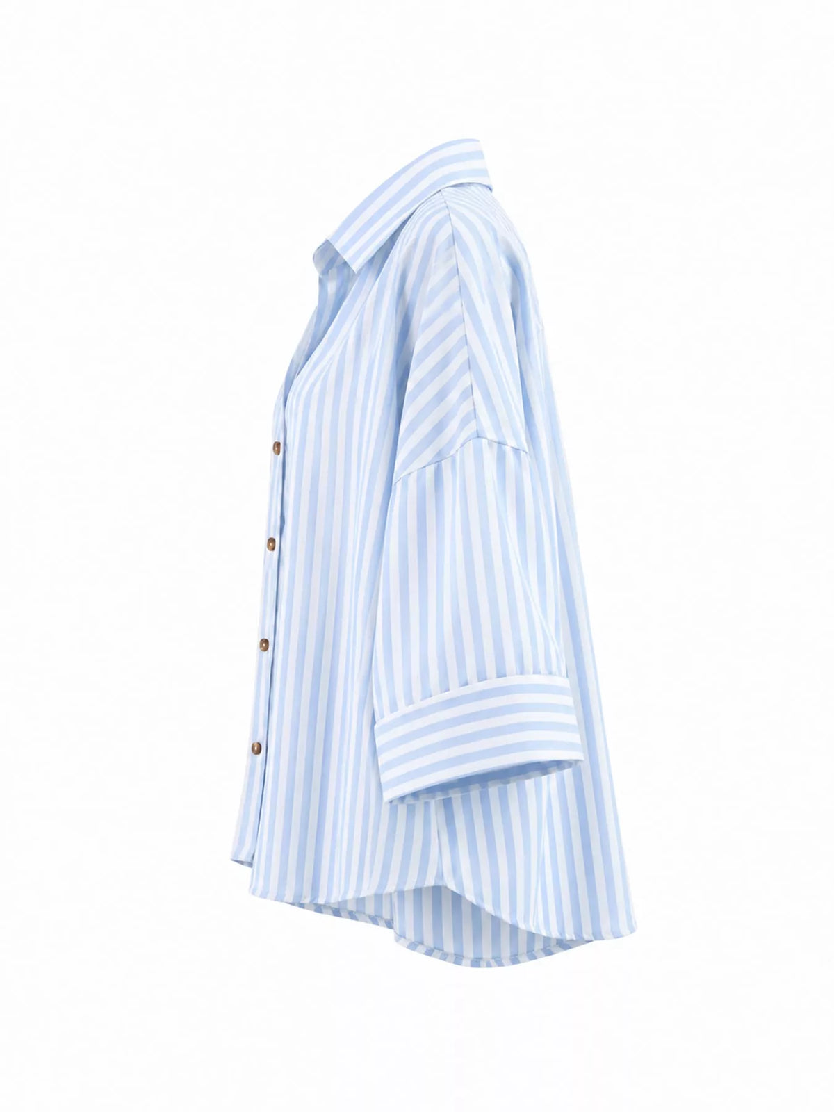 Light Blue Stripes button-up three-quarter sleeve shirt