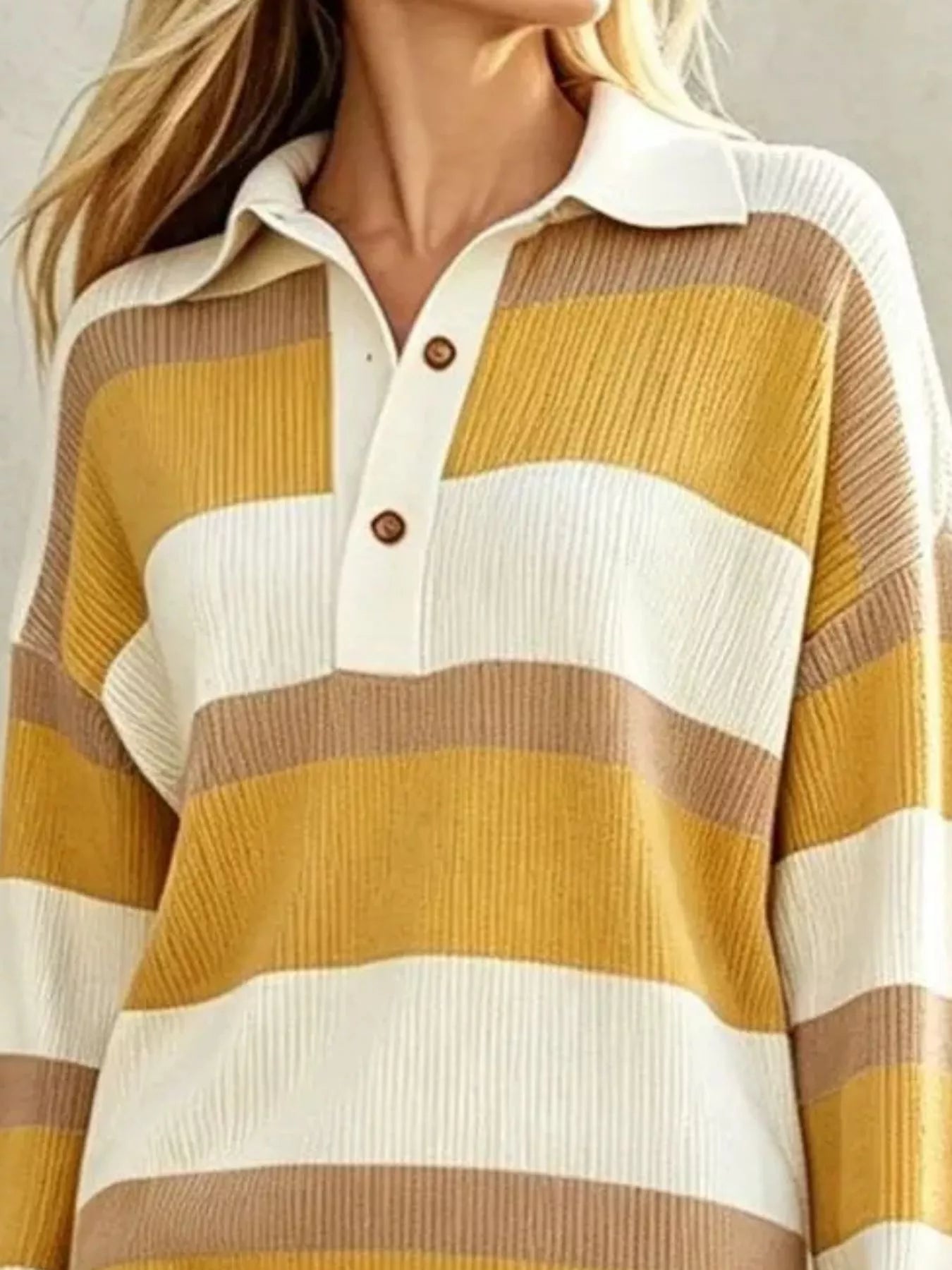 Trendsi Striped Polo Collar Long Sleeve Sweater Dress -