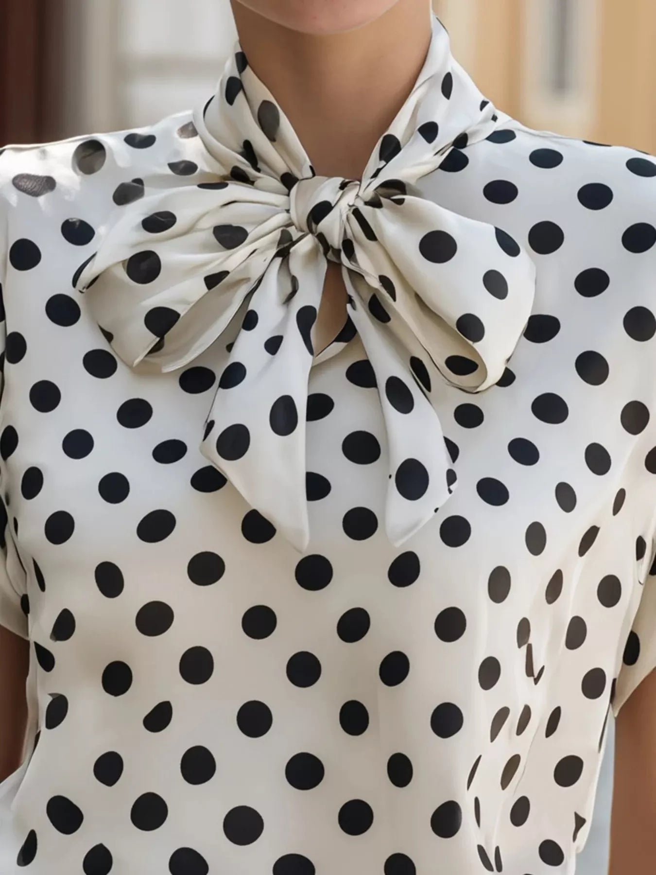 Trendsi Polka Dot Bow Tie Blouse -