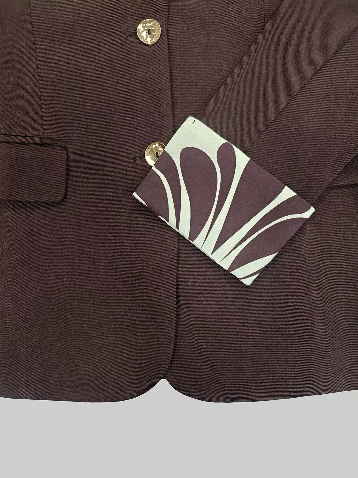 Brown Lapel Collar Blazer and Wide-Leg Pants Set alternate view 4