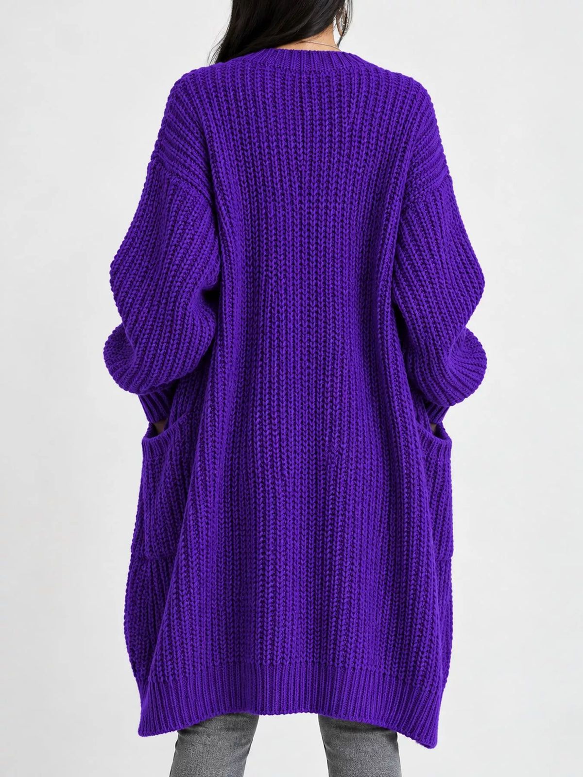 Longline knit cardigan, purple back