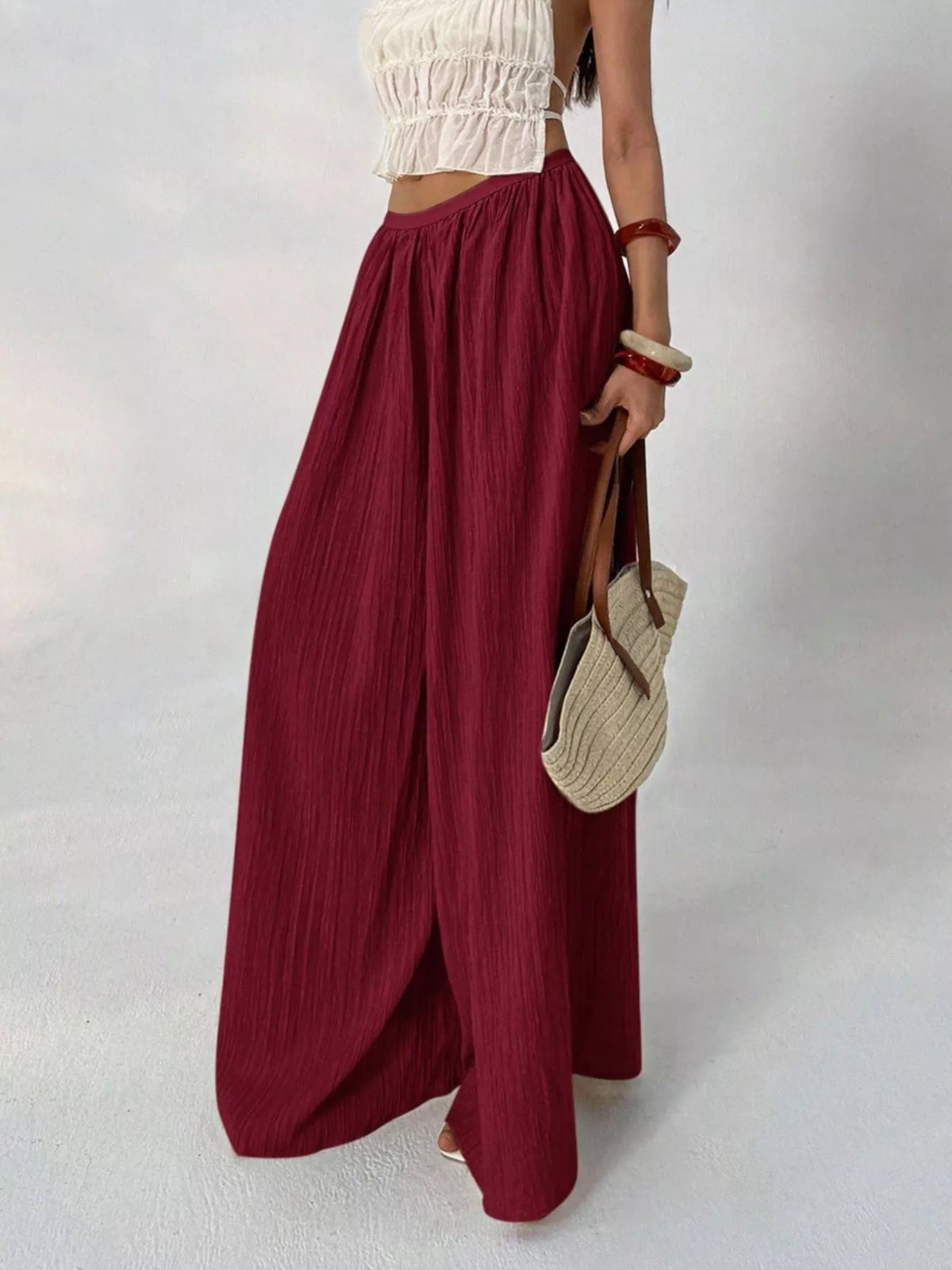 High-Waisted Pleated Wide-Leg Trousers, front view