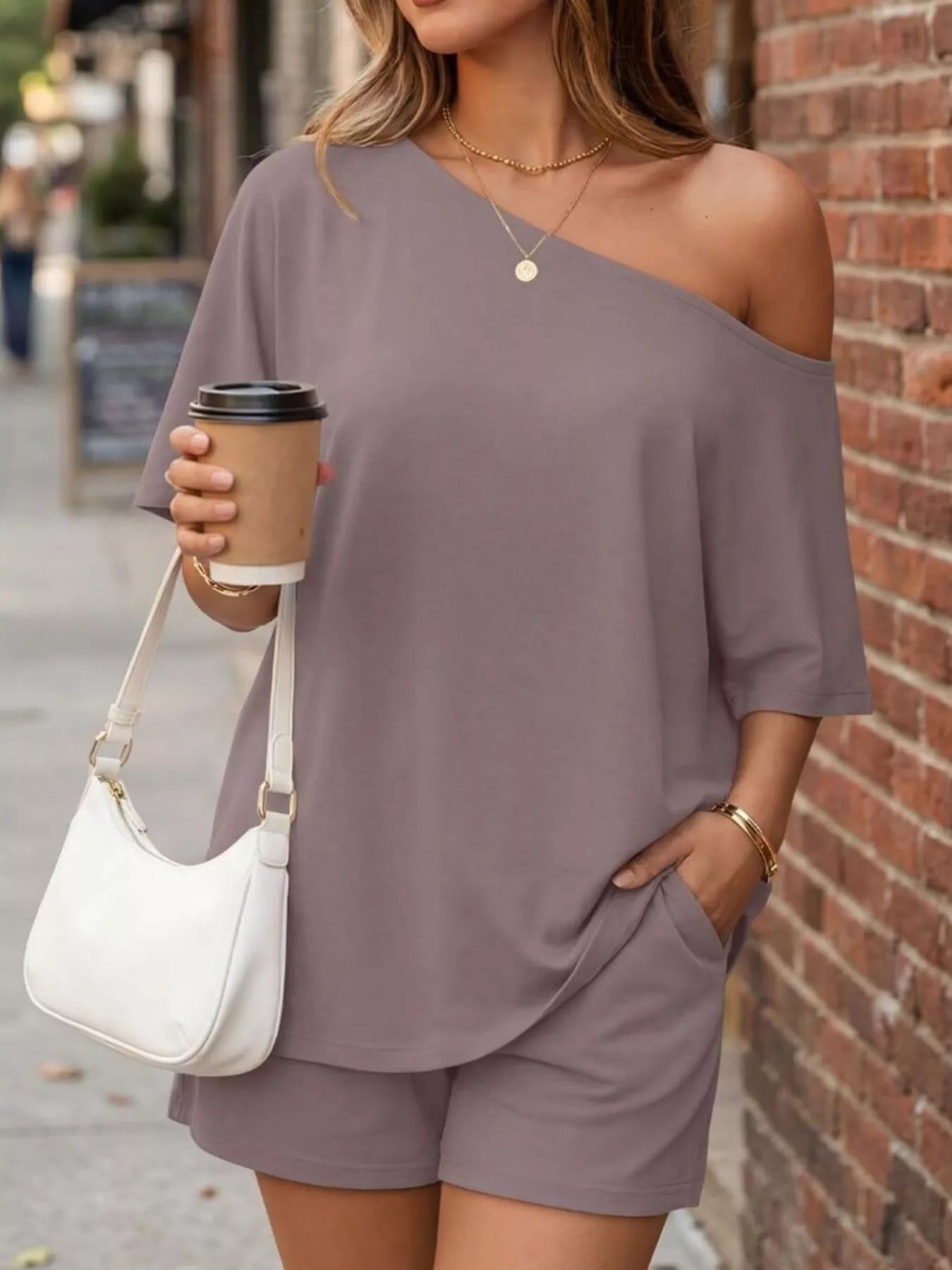 Trendsi One-Shoulder Short Sleeve Top and Shorts Set -