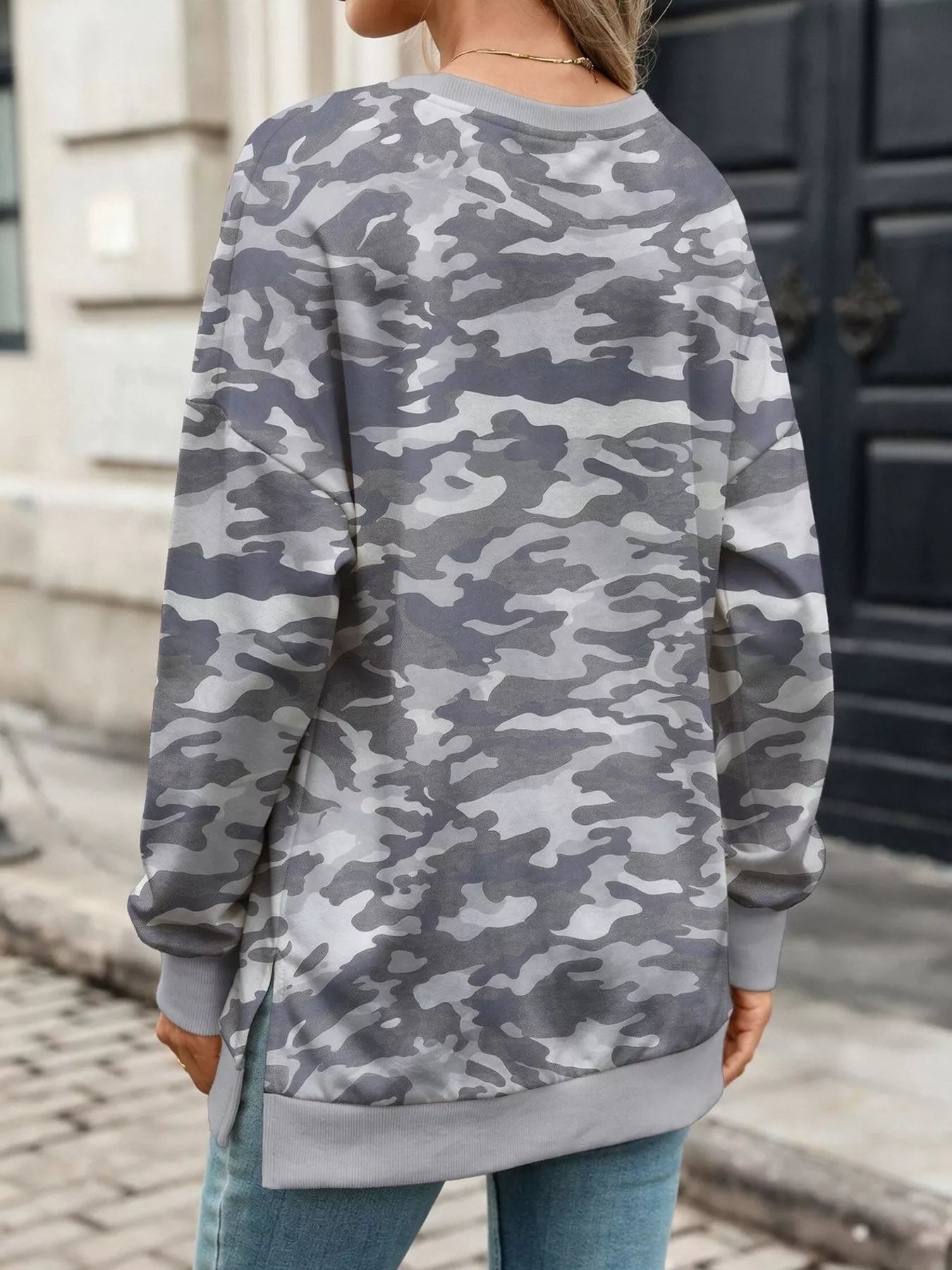 Trendsi Camouflage Print Crewneck Sweatshirt -