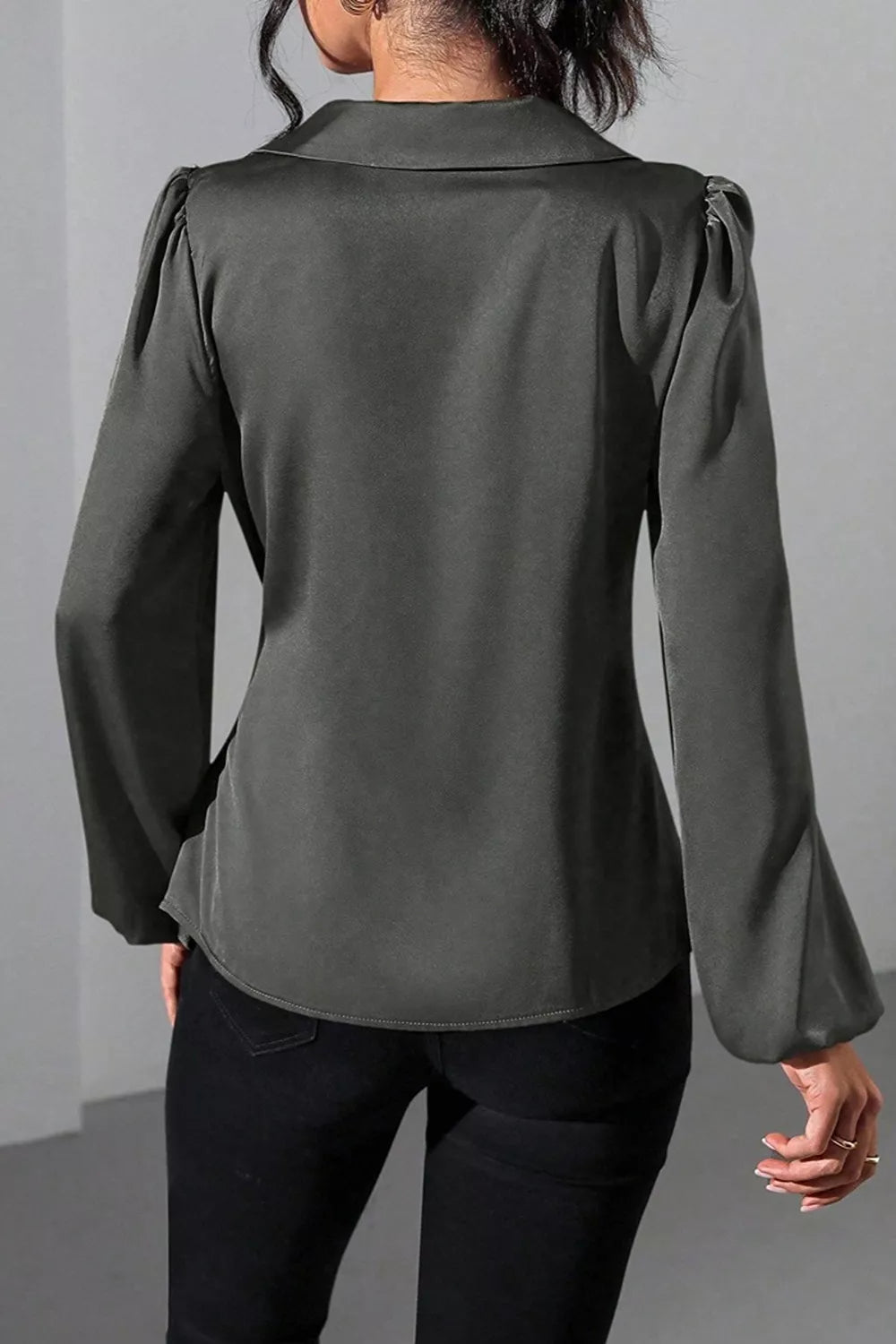 Trendsi Satin Tied Detail Long Sleeve Blouse -