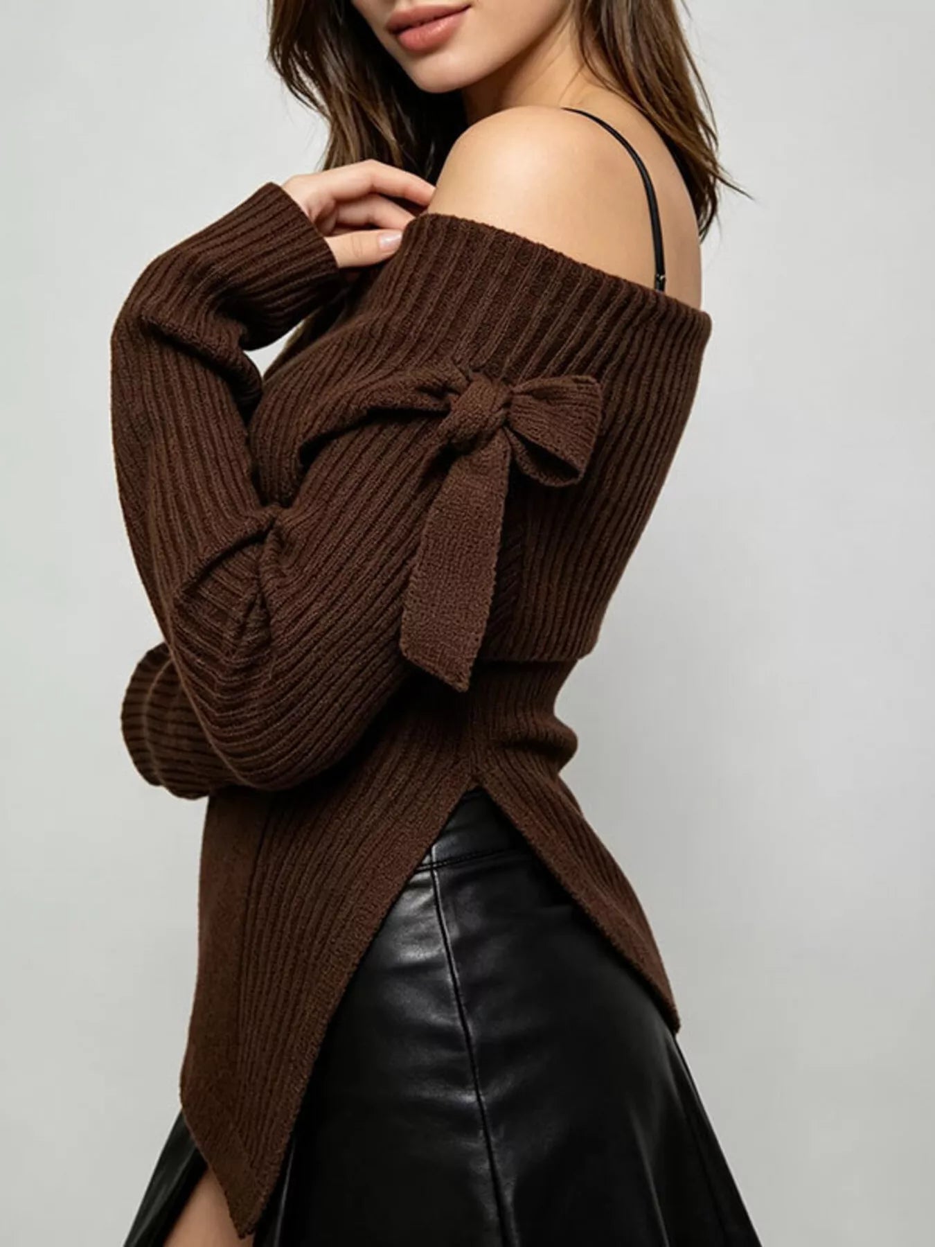 Trendsi Off-Shoulder Ribbed Knit Top -