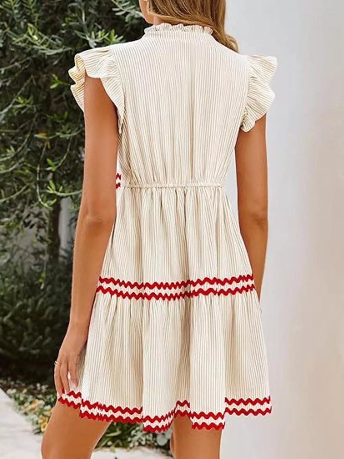 Trendsi Striped Ruffle Sleeve Tiered Dress -