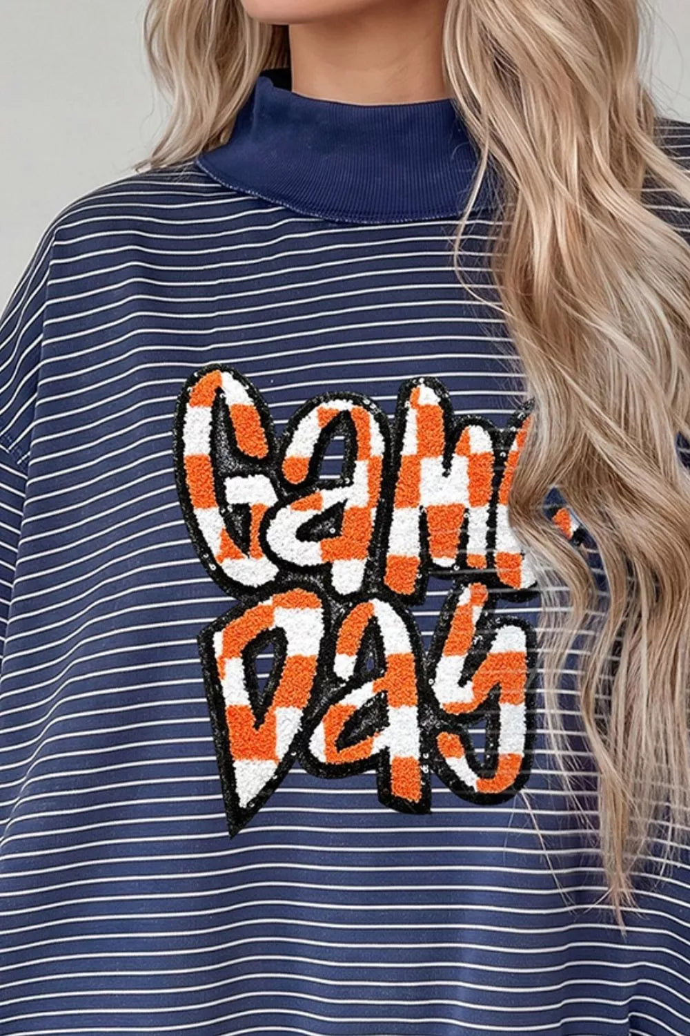 Trendsi Stripe GAME DAY Letter Print Long Sleeve Two Piece Graphic Shorts Set -