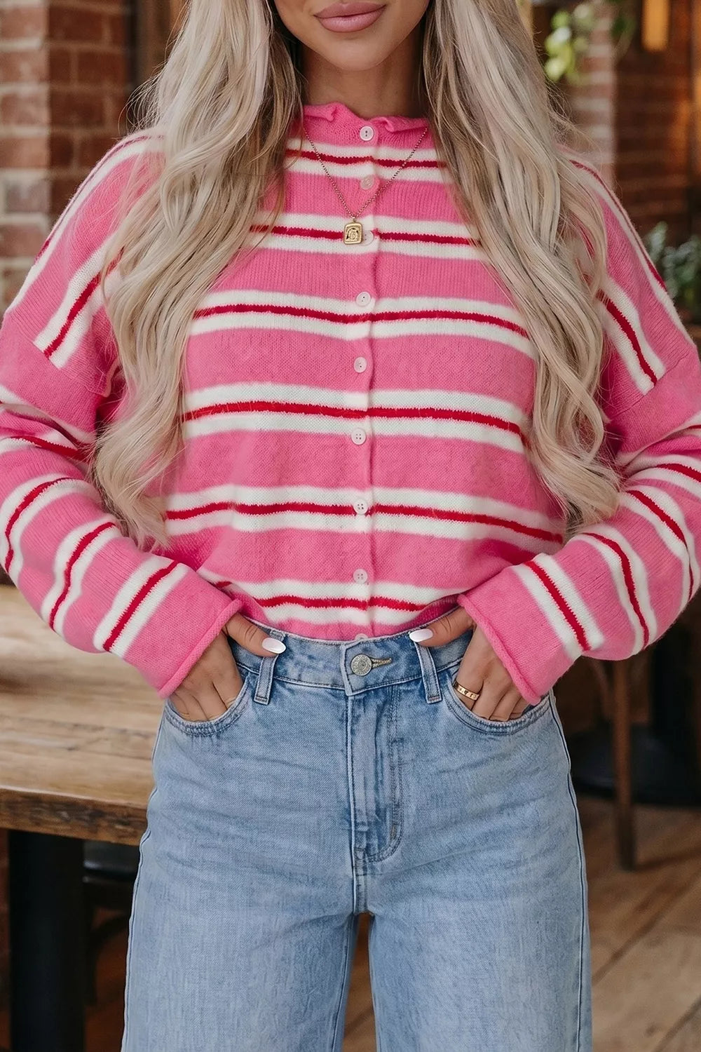 Trendsi Striped Button-Up Cardigan -