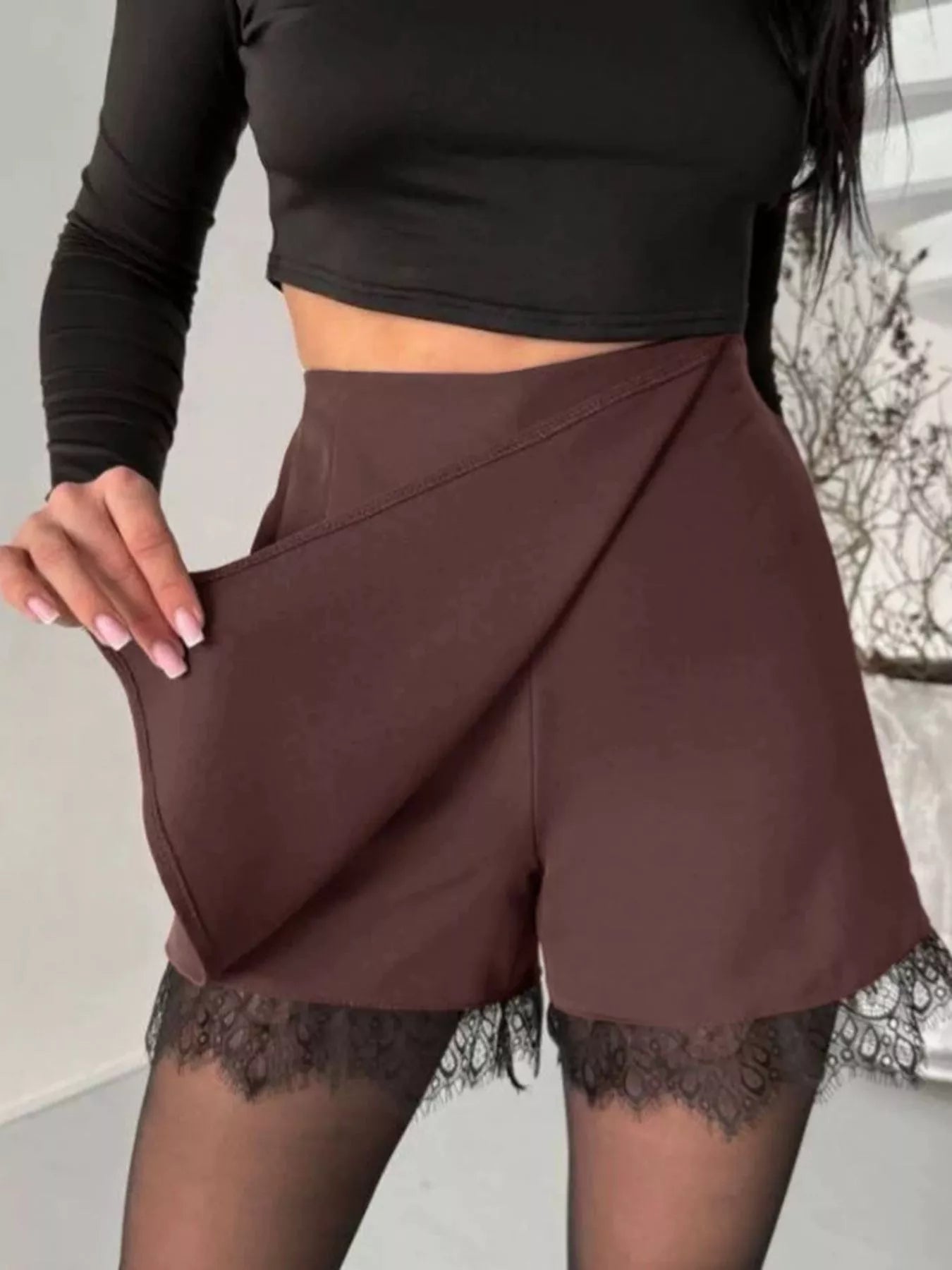 Trendsi High-Waisted Lace Hem Skort -