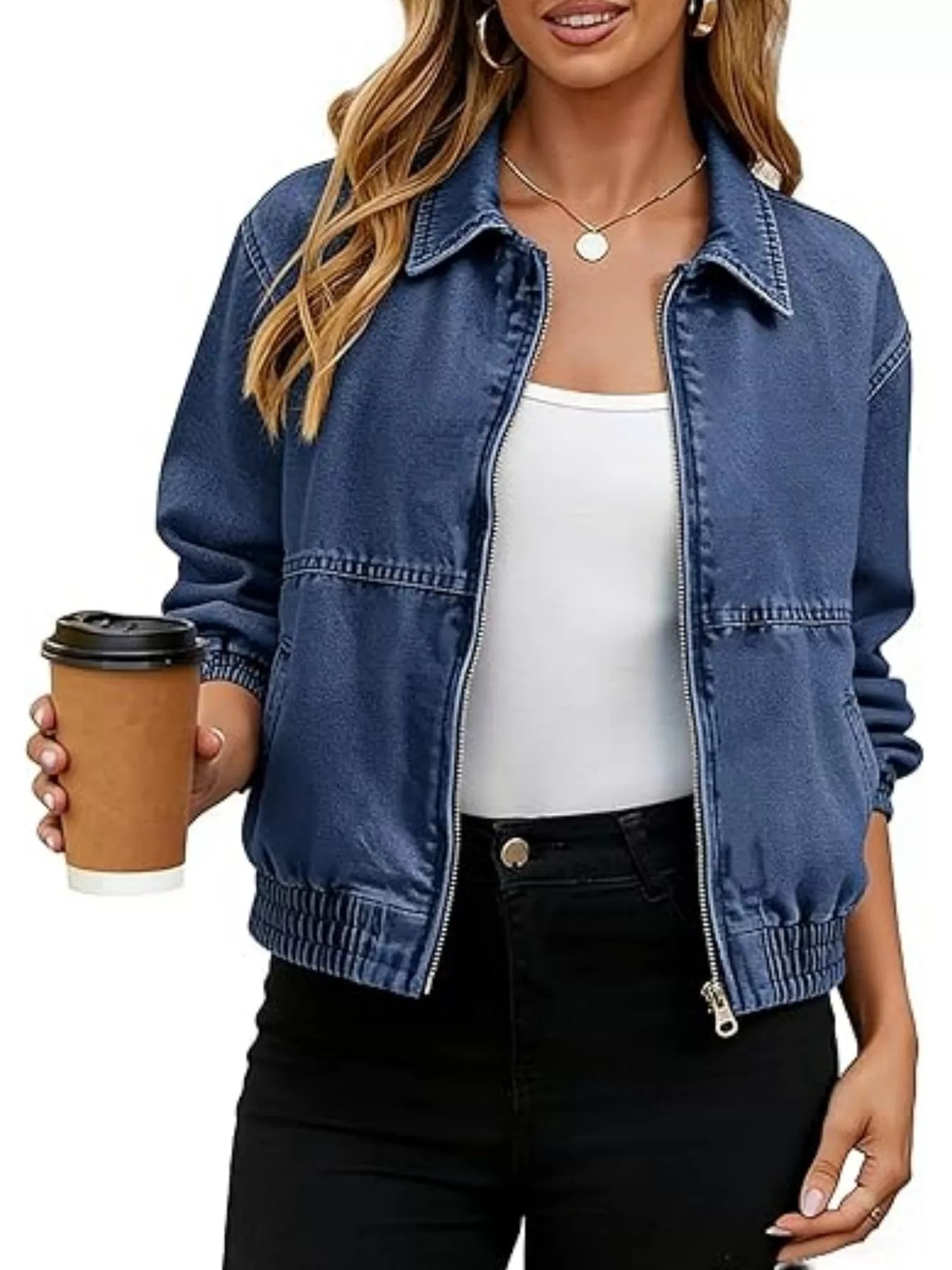 Trendsi Classic Zip-Up Denim Jacket -