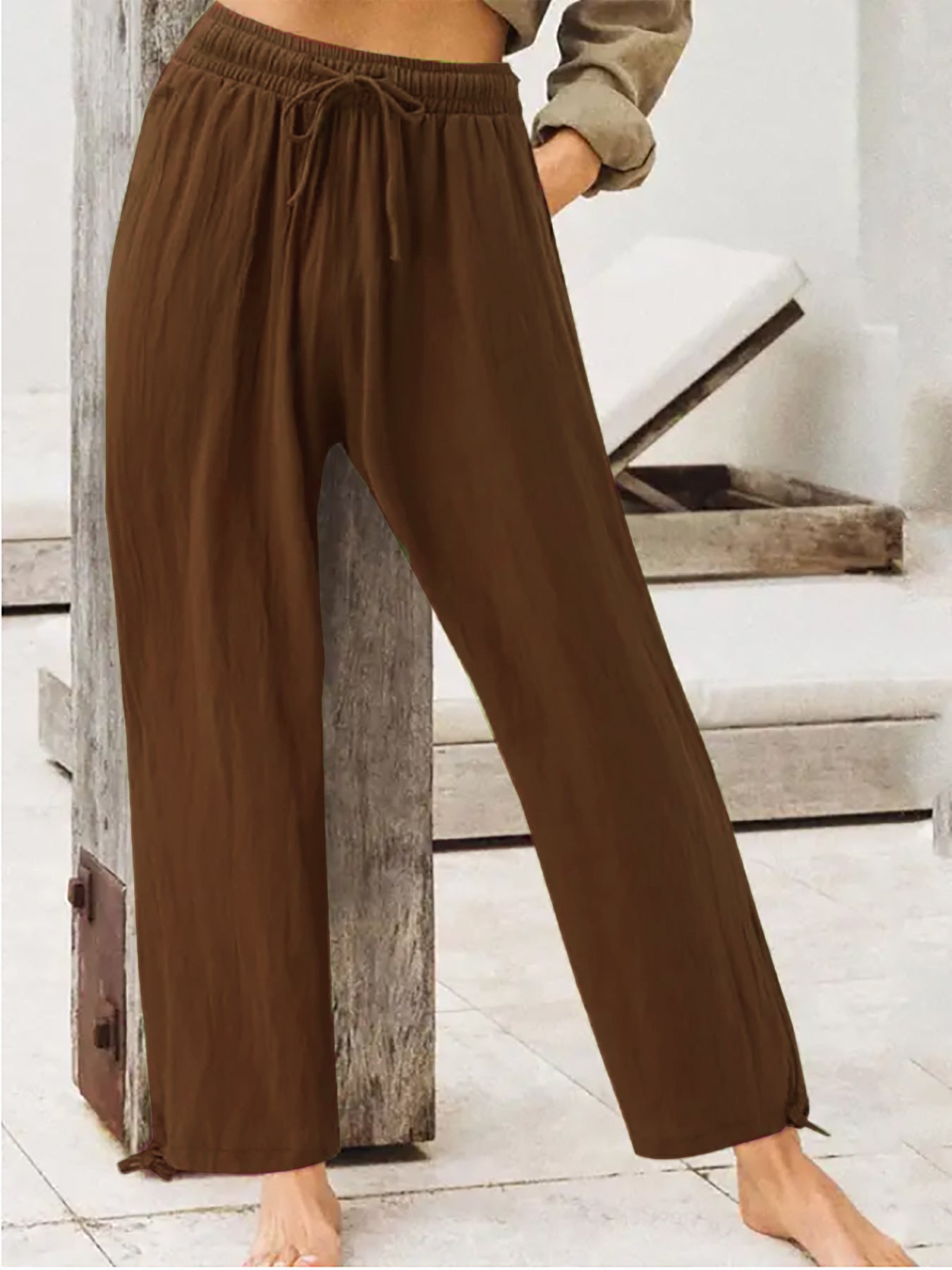 Trendsi Full Size Casual Drawstring Wide-Leg Pants Plus Size - Pants