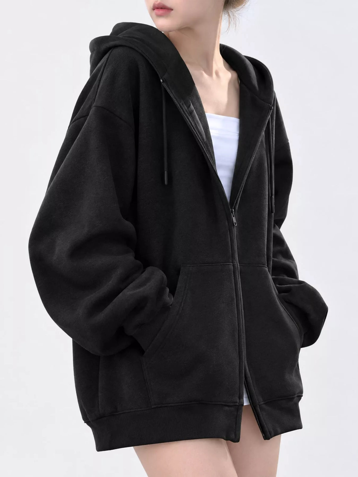 Zip-up hoodie, black side