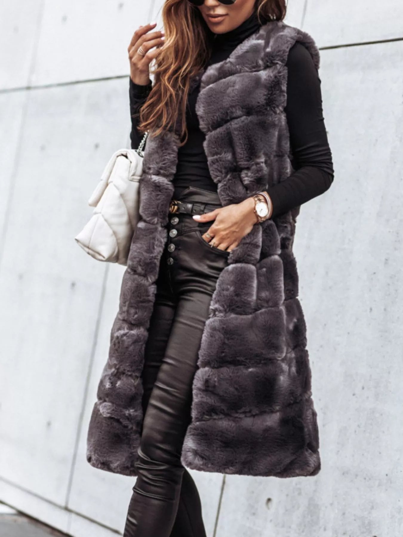 Trendsi Faux Fur Longline Vest Coat -