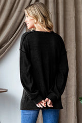 Trendsi Heimish Ribbed Exposed Seam Long Sleeve T-Shirt - Shirts