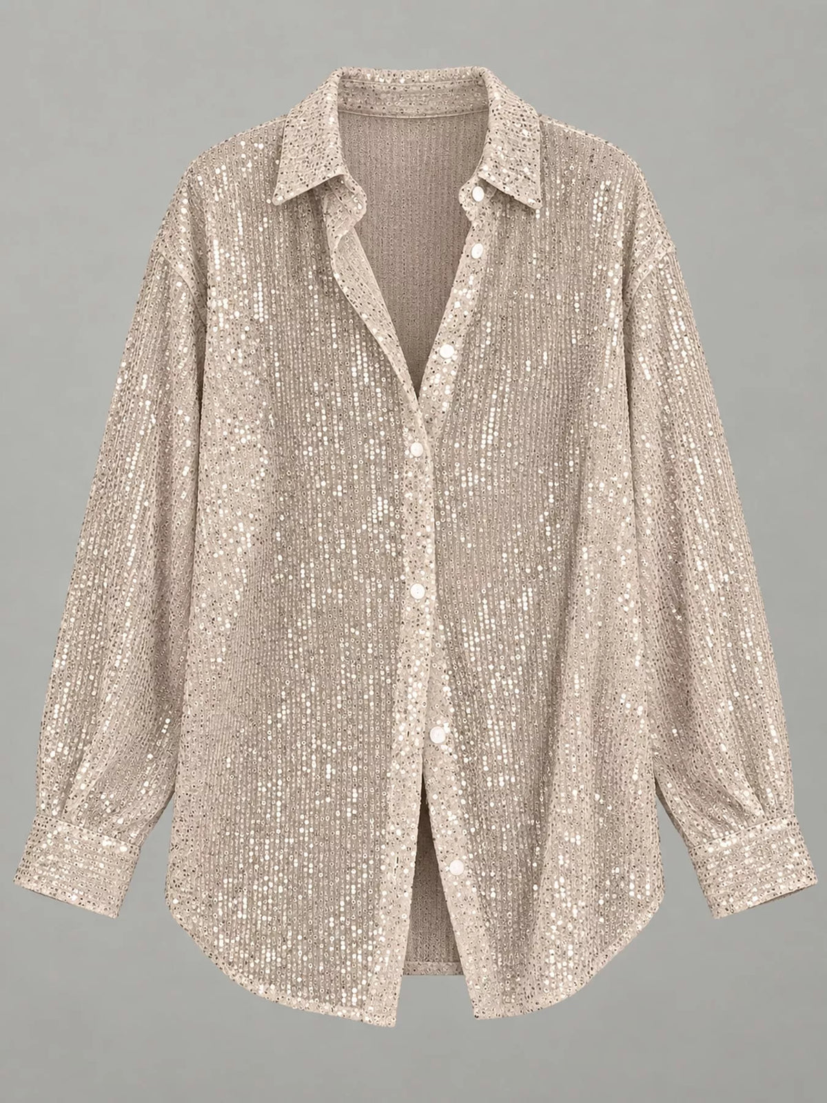 Apricot Silver sequin button up long sleeve shirt