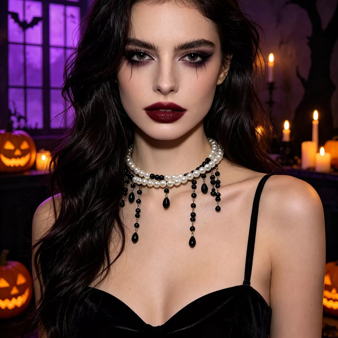 Trendsi Halloween Pearl Double Layered Choker Necklace -
