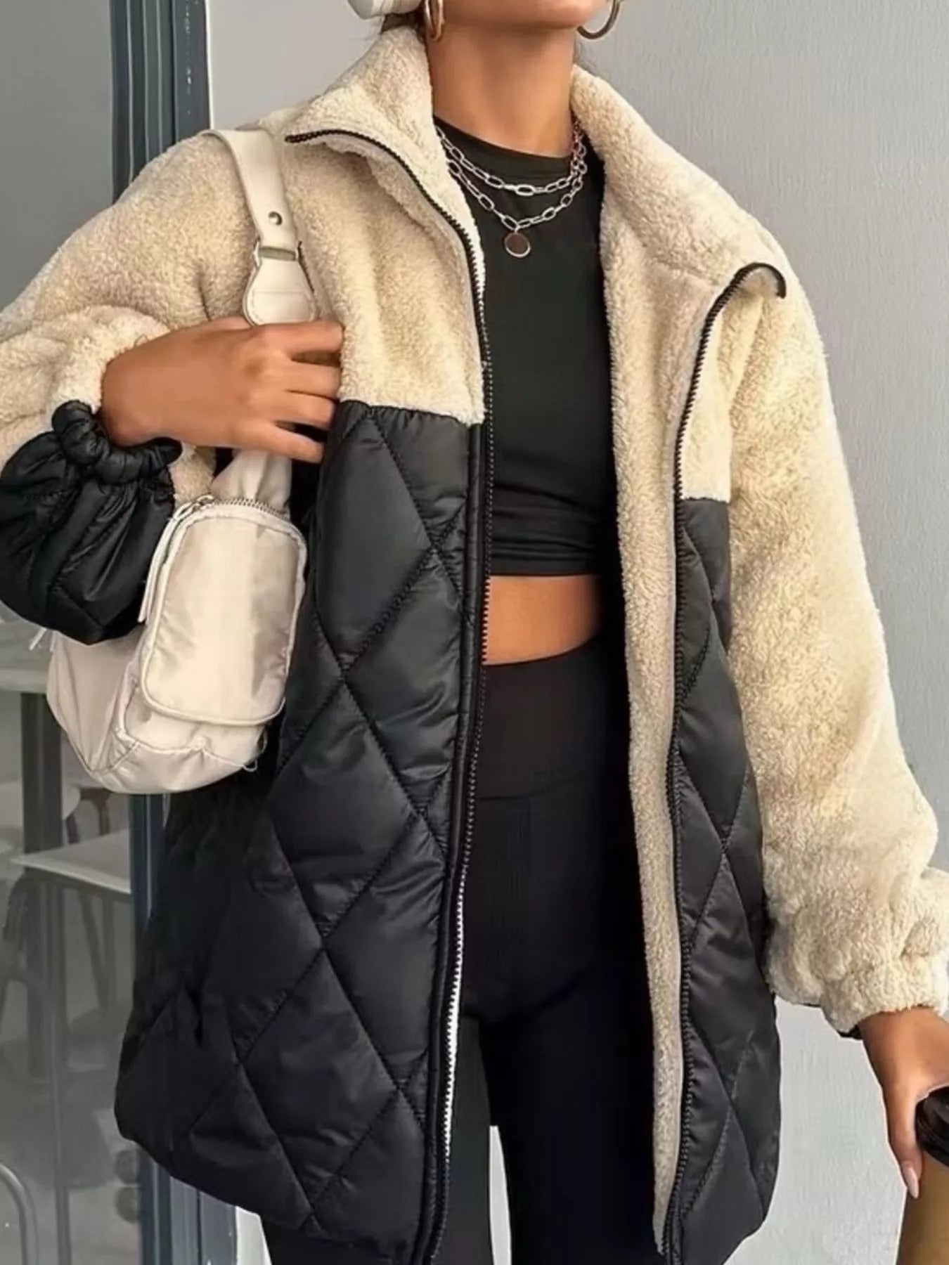 Trendsi Color-Block Sherpa and Quilted Puffer Outerwear -