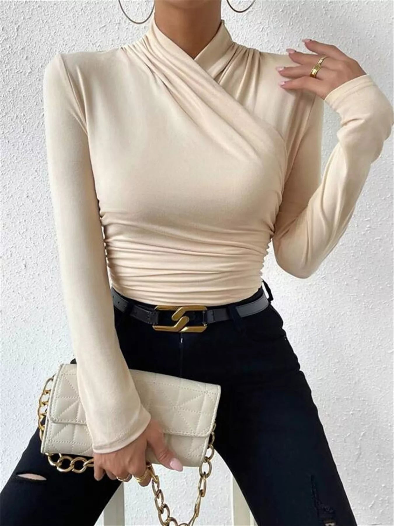 Trendsi Ruched Long Sleeve Slim Fit Top -