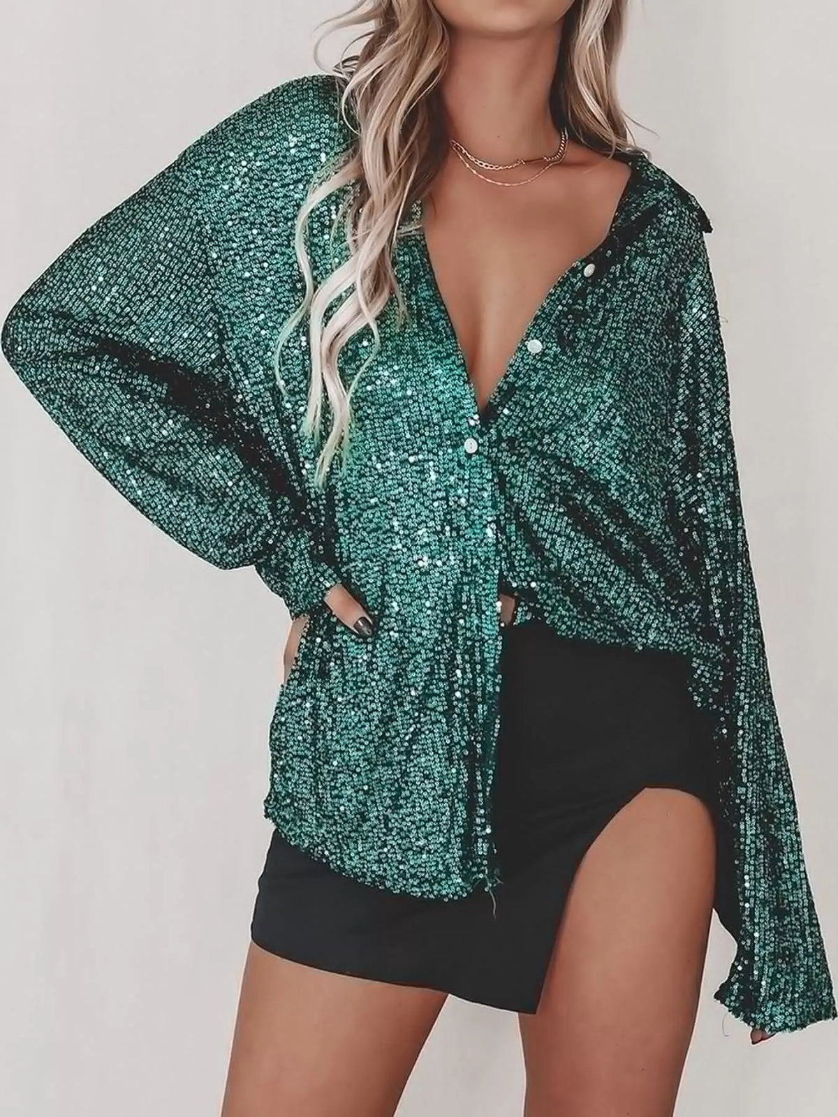 Sequin shirt, green front