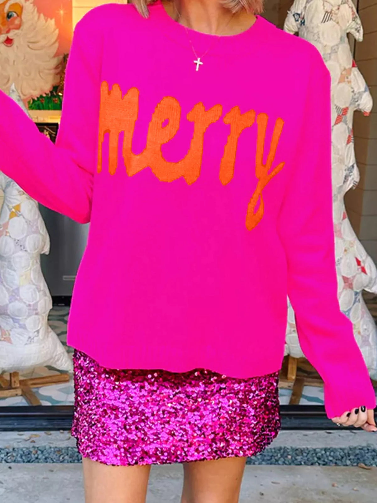 Merry sweater, pink Merry sweater front